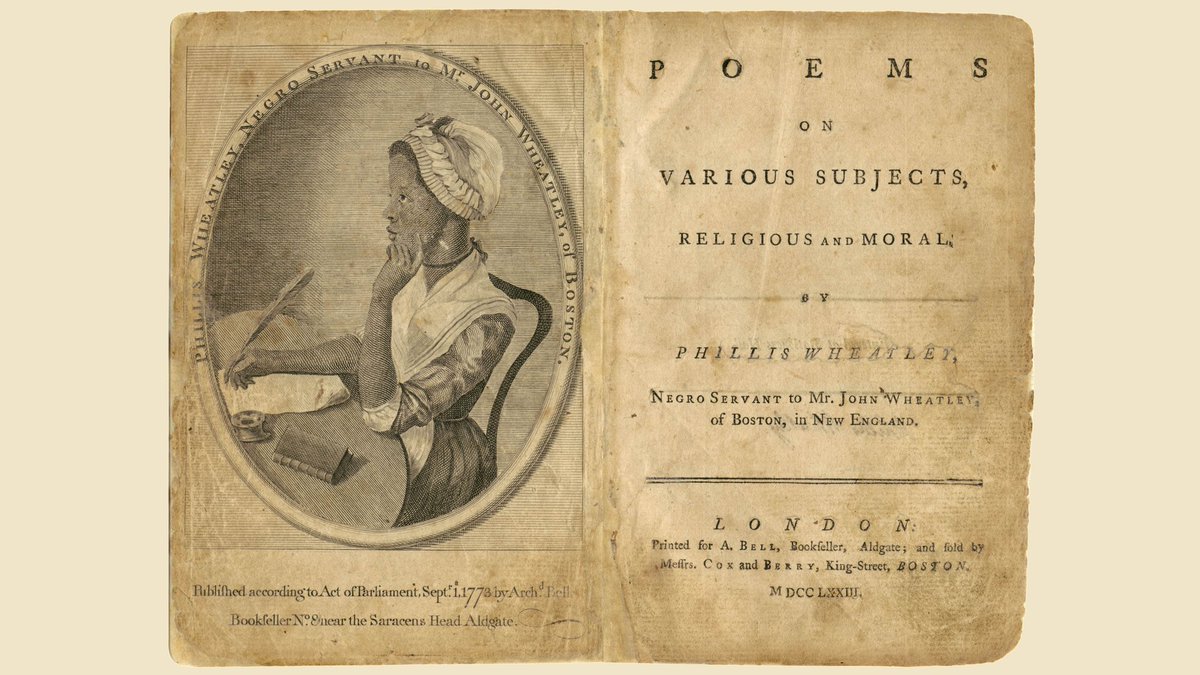 AmRevMuseum's tweet image. Phillis Wheatley arrived in Boston #onthisday in 1761 as an enslaved child. She became the first female African American published poet with her Poems on Various Subjects, Religious and Moral in 1773, a signed copy of which is in our collection.
More: bit.ly/36IhIS9