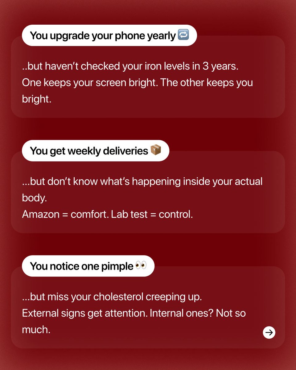 dardocofficial's tweet image. “I’m fine” isn’t proof.
You upgrade your phone yearly, but skip lab tests for years.
Track your health before symptoms show up.
📲 Book your test on the DarDoc app.

#LabTest #KnowYourNumbers #DarDoc #PreventiveCare #UAEHealthcare