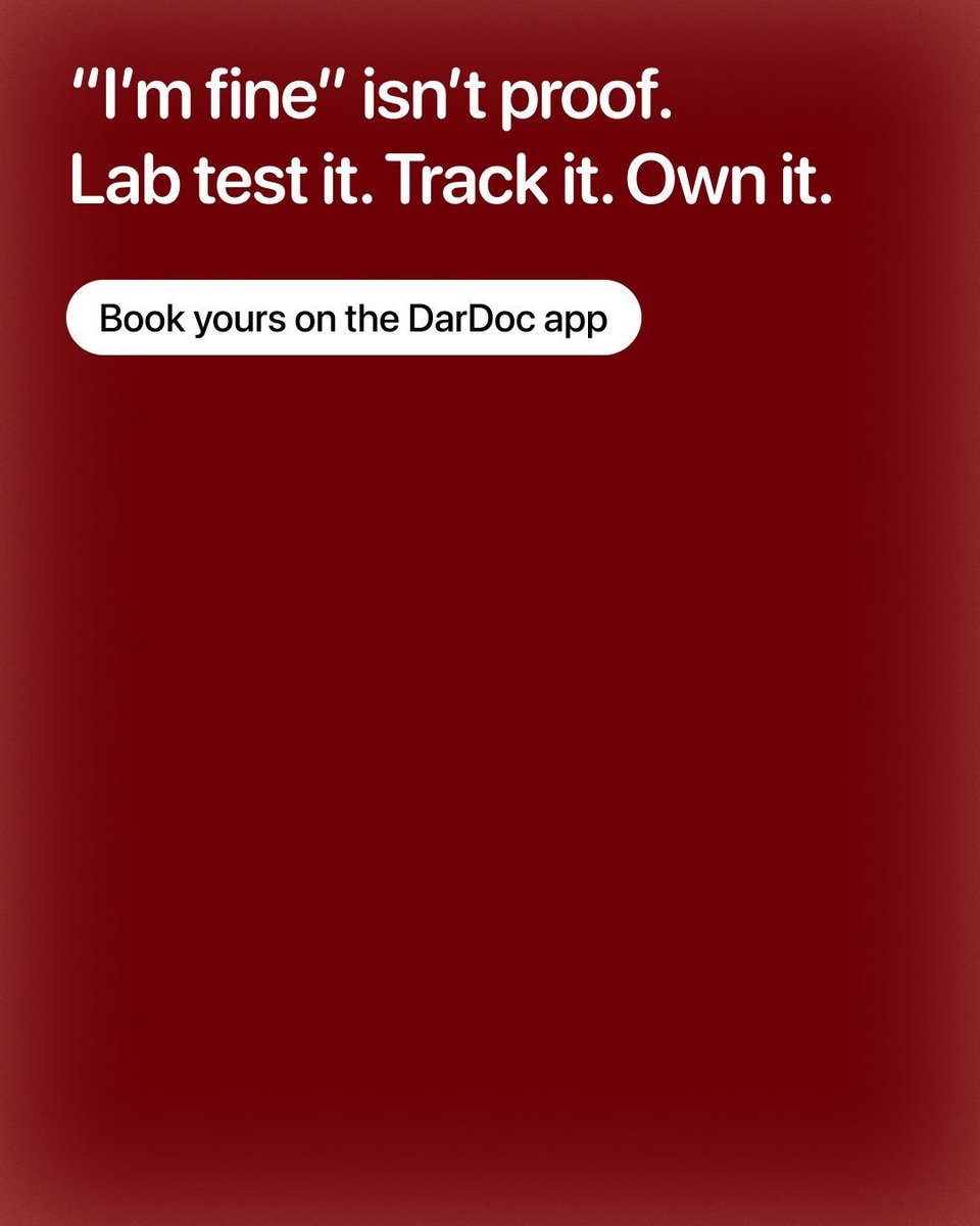 dardocofficial's tweet image. “I’m fine” isn’t proof.
You upgrade your phone yearly, but skip lab tests for years.
Track your health before symptoms show up.
📲 Book your test on the DarDoc app.

#LabTest #KnowYourNumbers #DarDoc #PreventiveCare #UAEHealthcare