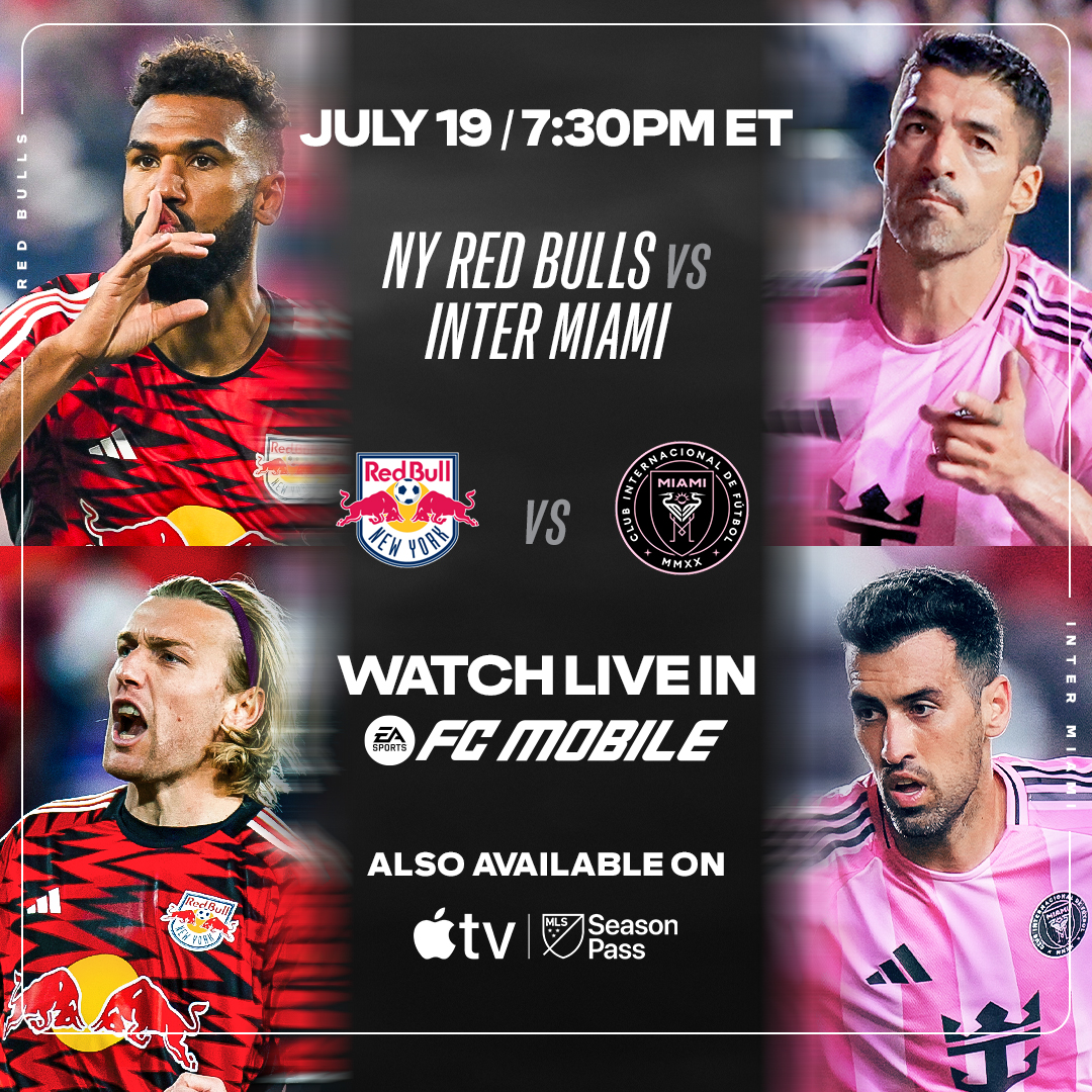 EASFCMOBILE's tweet image. Watch @newyorkredbulls vs. @InterMiamiCF LIVE in #FCMobile. 📱
Game starts 23:30 UTC July 19th. Tune in to watch and earn rewards!
#MLSSeasonPass