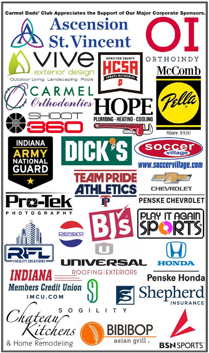 A special thanks to all of Carmel Dads' Club's Major Corporate Sponsors! We appreciate the support you show our community throughout the year!