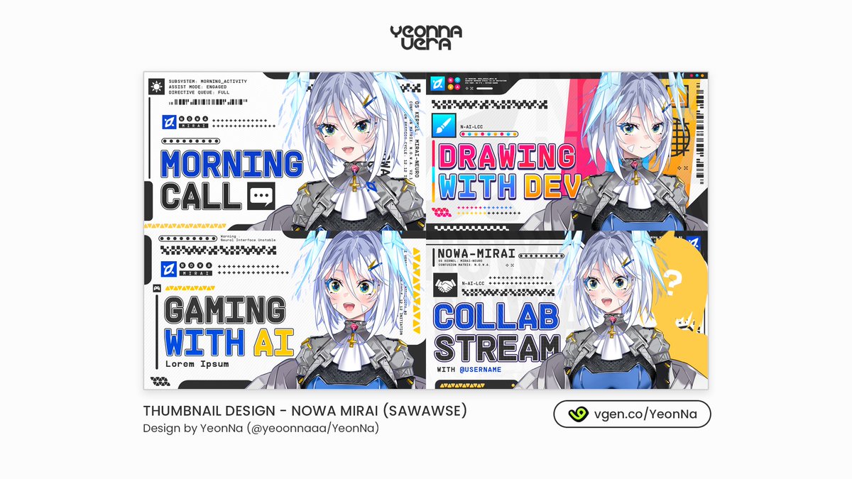 yeoonnaaa's tweet image. Commission Work!  
Made 5 thumbnails for ( @nowa_ai / @sawawse ) 
Thank you for commissions✨ 

Want one too? I&apos;m open for commissions on VGen!
👉vgen.co/YeonNa

#VGenComms #Vtuber