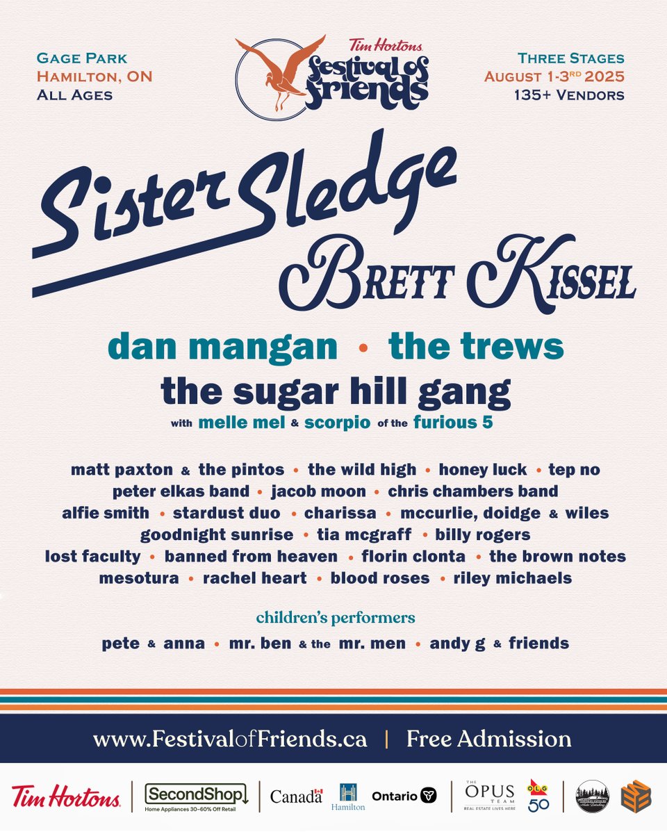 Hey #HamOnt! Our COMPLETE SCHEDULE is now online. Visit festivaloffriends.ca for the full lineup of amazing talent.