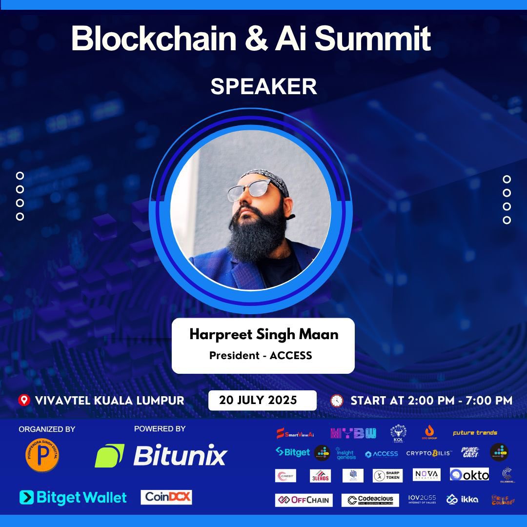 accessmalaysia's tweet image. Our President @0xHarpreet is speaking at the Blockchain &amp;amp; AI Summit KL 2025! 🇲🇾💡

Don’t miss his take on tech, innovation &amp;amp; the future of blockchain! 🔥🧠

🔗 lu.ma/hxjetfgw?tk=NW…

#ACCESSBlockchain #MYBW2025 #Web3 #Blockchain #AI #KualaLumpur 🚀