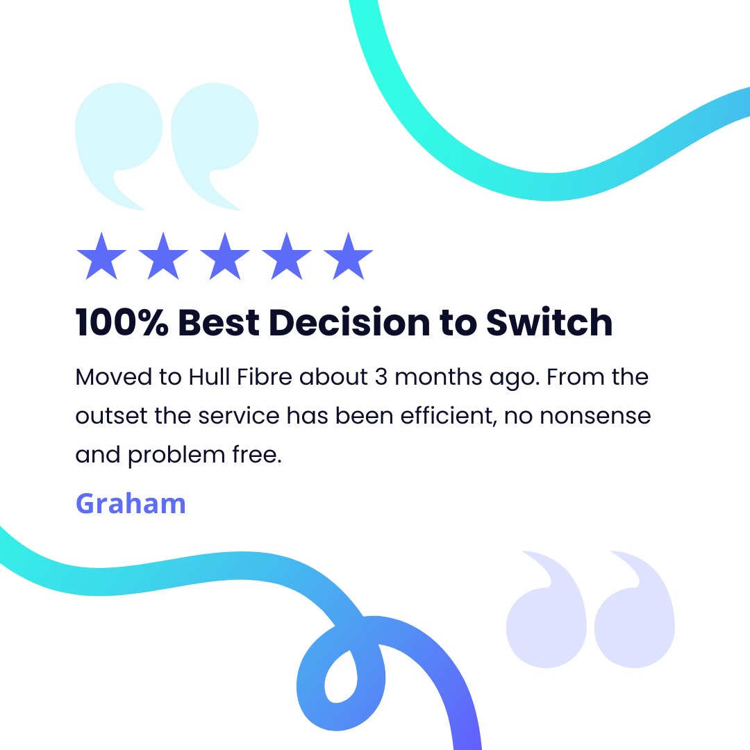 FEEDBACK FRIDAY!

No looking back for Graham! Thanks for sharing your great experience of our broadband service 😄 To see more of our excellent reviews please visit our Trustpilot page! 

For no nonsense broadband, choose Hull Fibre!

📞 01482 574574
📧 sales@hull-fibre.co.uk