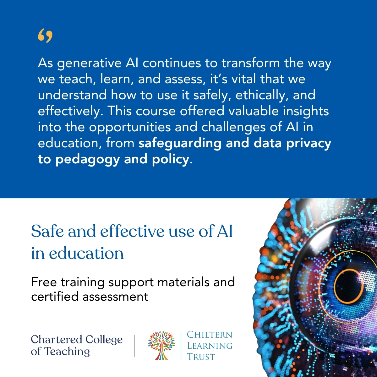 CharteredColl's tweet image. Last month we released training materials developed with @ChilternLT and DfE to help teachers explore the opportunities and challenges of AI in education.
Access here:chartered.pulse.ly/opmm3ziqge
#AIinEducation