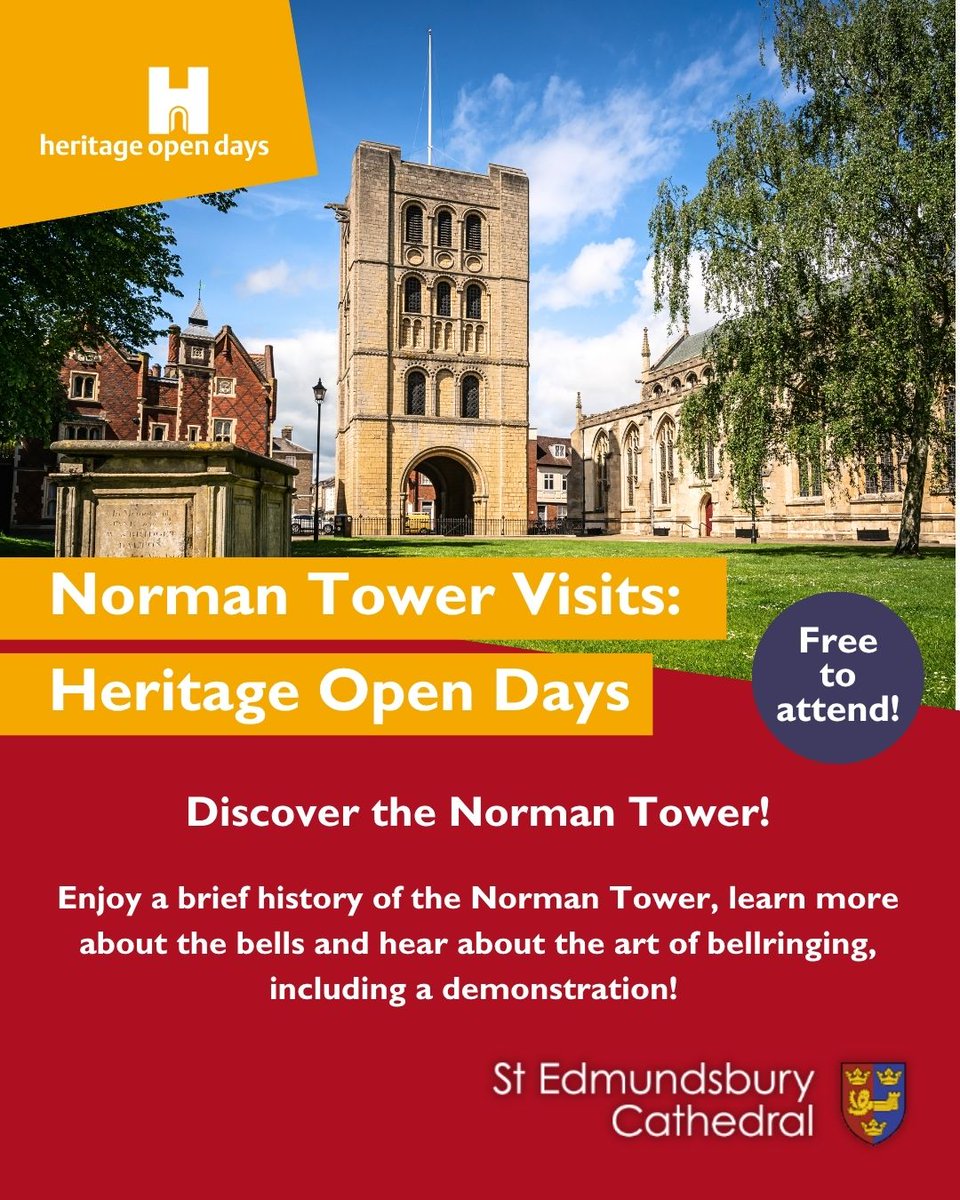 stedscath's tweet image. Step inside St Edmundsbury Cathedral this September for #HeritageOpenDays! Free tours, fascinating stories & secret spaces revealed. Perfect for history lovers and curious explorers. Sessions in the Ancient Library and Norman Tower available. More via stedscathedral.org/whats-on