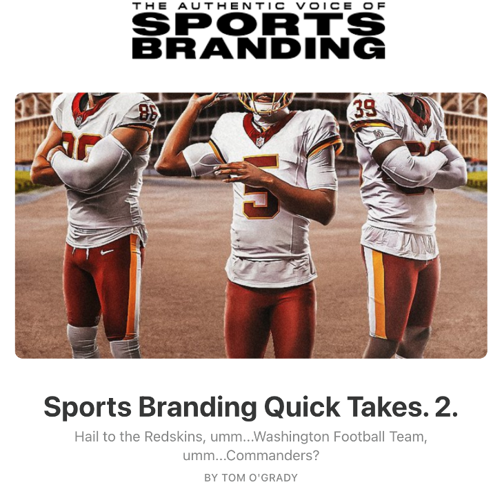 The Redmmanders? 
The Commandskins? 
The Washingball Team?
Taking ideas for a hybrid new name for the Washington NFL franchise who are again planning changes in '26.
sportsbranding.substack.com