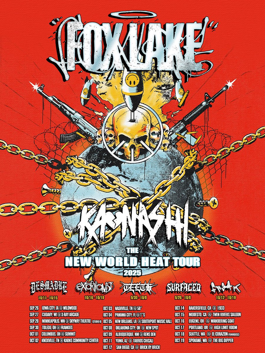 Fox Lake (@foxlakeco) on Twitter photo NEW WORLD HEAT TOUR 2025 - Tix on sale now!
w/ the legends <a href="/Kaonashipa/">KAONASHI (ONLINE NOW!)</a> <a href="/DesmadrexLA/">DESMADRE</a> <a href="/EXTORTIONISTnw/">extortionist</a> <a href="/teethnoise905/">TEETH</a> <a href="/surfacedhc/">Surfaced</a> & <a href="/fr3akdotnet/">fr3ak</a>
Do not miss this NEW WORLD HEAT TOUR 2025 - Tix on sale now!
w/ the legends <a href="/Kaonashipa/">KAONASHI (ONLINE NOW!)</a> <a href="/DesmadrexLA/">DESMADRE</a> <a href="/EXTORTIONISTnw/">extortionist</a> <a href="/teethnoise905/">TEETH</a> <a href="/surfacedhc/">Surfaced</a> & <a href="/fr3akdotnet/">fr3ak</a>
Do not miss this