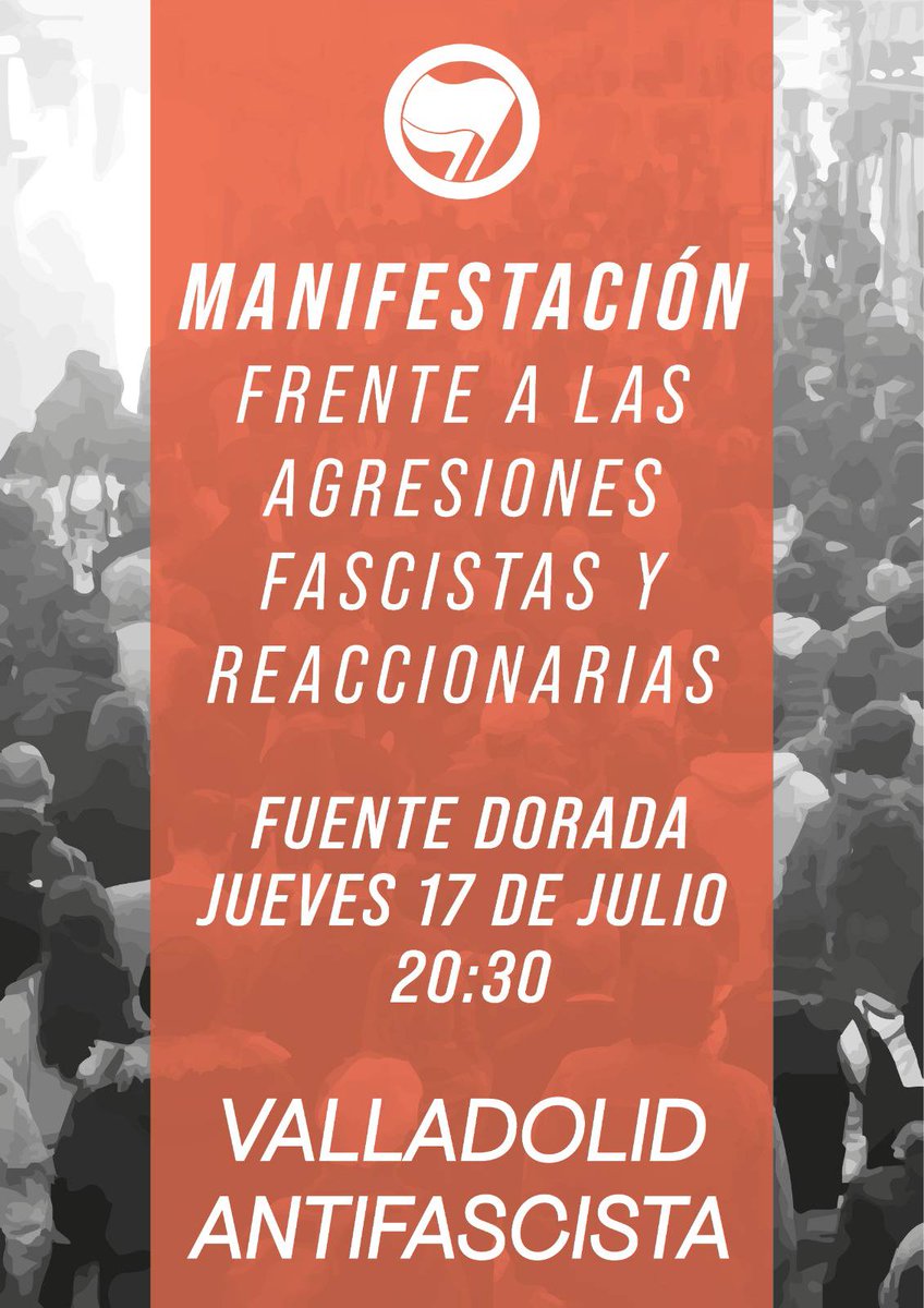 PODEMOS PARARLES | No a la impunidad del fascismo en calles e instituciones. ¡Ni una agresión más! ¡Nada para el fascismo!

Contra racismo, machismo y transfobia 📢🔴⚫  en #Valladolid 
➡️ 17 de julio⏳20.30 h
👉 Fuente Dorada 🙋🏾🙋🏽‍♀️✌🏾

#JuntesSomosMásFuertes
