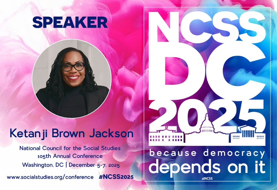 We are honored to welcome Justice Ketanji Brown Jackson as a keynote speaker at the 105th NCSS Annual Conference this year in Washington, DC.

Don’t miss this opportunity to learn from a national leader in justice and equity: hubs.li/Q03wdqk_0 #NCSS2025