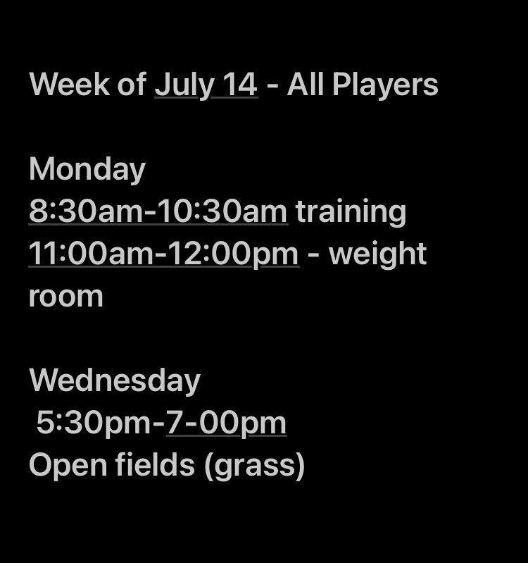 Next week’s schedule