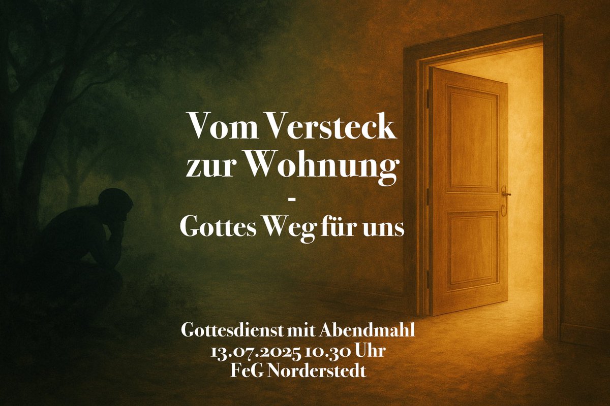 reverenddk's tweet photo. "Vom Versteck zur Wohnung - Gottes Weg für uns"
Was hat Gott mit dir und mir vor? Hat er einen Weg für uns? Was ist sein Ziel mit uns - seinen Menschen? Eine Predigt die nicht weniger als die ganze Bibel umfasst!

#Gottesdienst am 13.07.2025 10.30 Uhr in der #FeG #Norderstedt https://t.co/vmV3aV2pUG