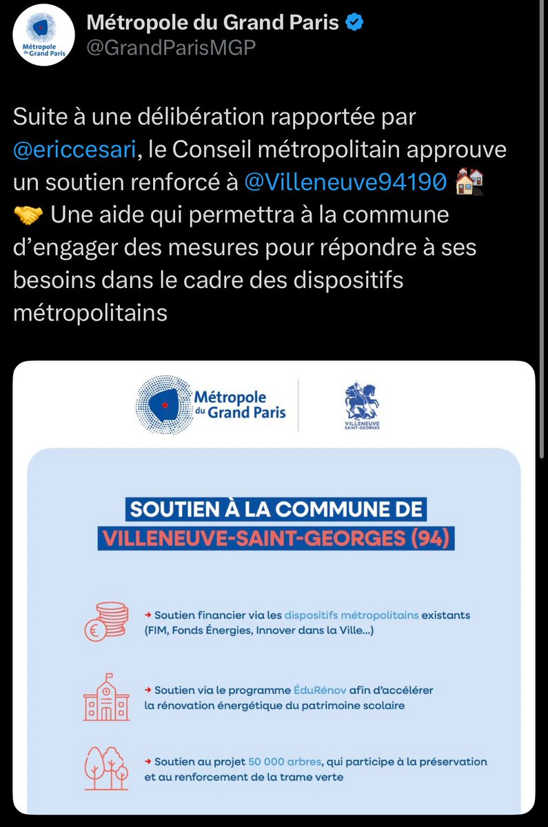 Villeneuve94190's tweet image. #SUBVENTIONS | PAS DE PROMESSES, DU CONCRET 🌟

🙏 Grâce à la @GrandParisMGP 500 000€ sont alloués à notre commune pour :

🏫 Création cour oasis Marc Seguin
🚐 Achat minibus
🌿 Projets en faveur de l’écologie et de la nature en ville

✅ Villeneuve bouge, Villeneuve change !