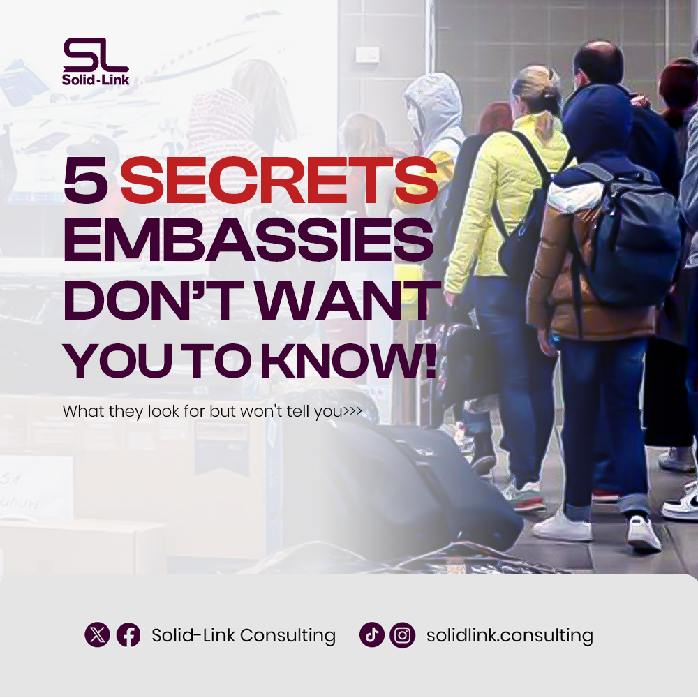 solidlinkco's tweet photo. We're spilling the tea on secrets immigration might not want you to know.
Swipe through to learn more and contact us if you are looking to travel abroad either for study, business, visit or tourism. Regardless of whether or not you've been denied visa before https://t.co/UZBXBCJyqM