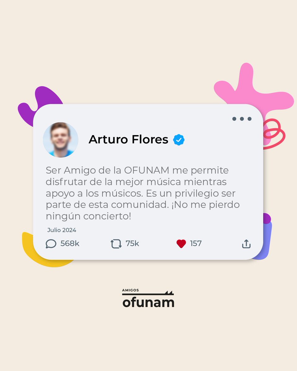 Hazte Amigo de la OFUNAM y vive la experiencia de la música en su 
máximo esplendor. ¡Te esperamos! 🎶✨
Forma parte hoy mismo 
amigosofunam.org/hazte-amigo