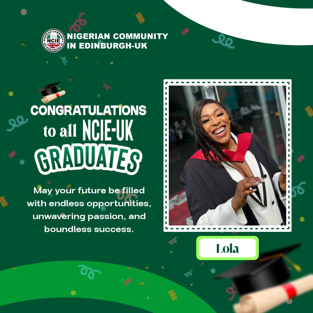 NCIE_UK's tweet photo. 🎓 Congratulations 🎉.

The entire NCIE-UK community celebrates with you on this remarkable achievement.

Your dedication and success inspire us all. Wishing you a future filled with greatness!

#ProudMoment #NCIEUKGraduates
Nigerian Community in Edinburgh-UK https://t.co/I6f7GyH0Hh