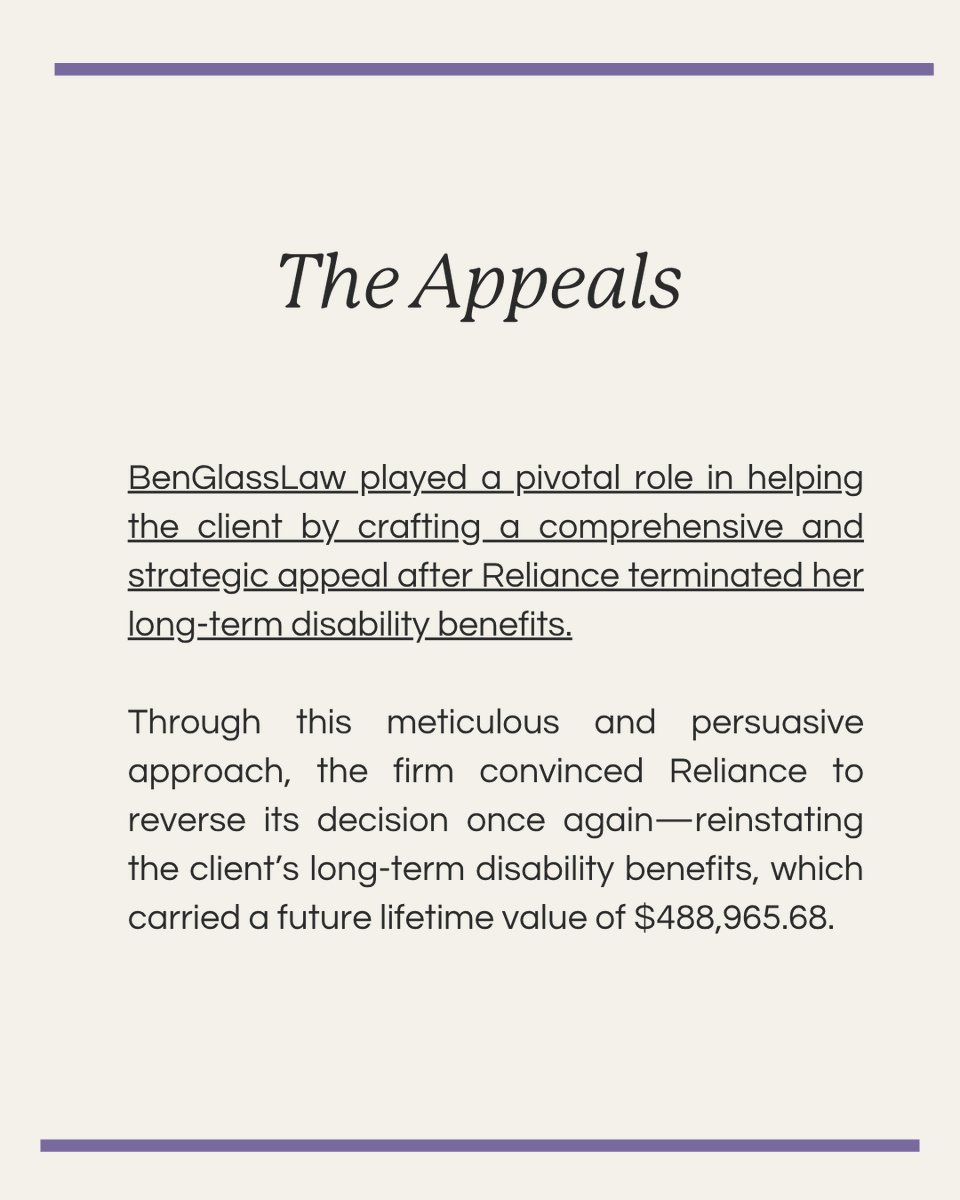 She had a valid claim. The insurer still said no—twice. 😤 But our long-term Disability team knew how to fight back. With strategic appeals and ERISA knowledge, we secured $488,965.68 in long-term disability benefits. 💪 Tap through the carousel to see the full journey.