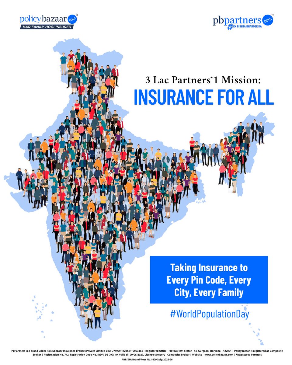 PBPartners_Ofcl's tweet image. With 3 lakh+ registered partners and 1,300+ Relationship Managers serving 1,800+ pin codes, PBPartners is reaching the heart of Bharat,  securing lives through the power of insurance.

Together, we’re not just covering people, we’re empowering a nation. 💪

#InsuranceForAll