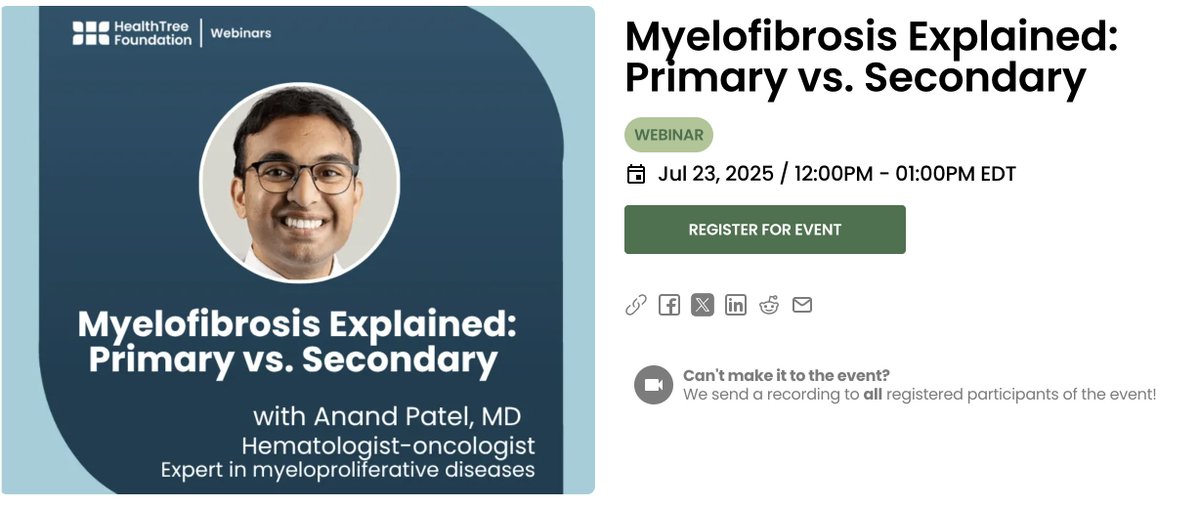 UChicagoLeuk's tweet image. check out this upcoming @HealthTree virtual lecture by @Anand_88_Patel on primary vs secondary myelofibrosis!
healthtree.org/myelofibrosis/…