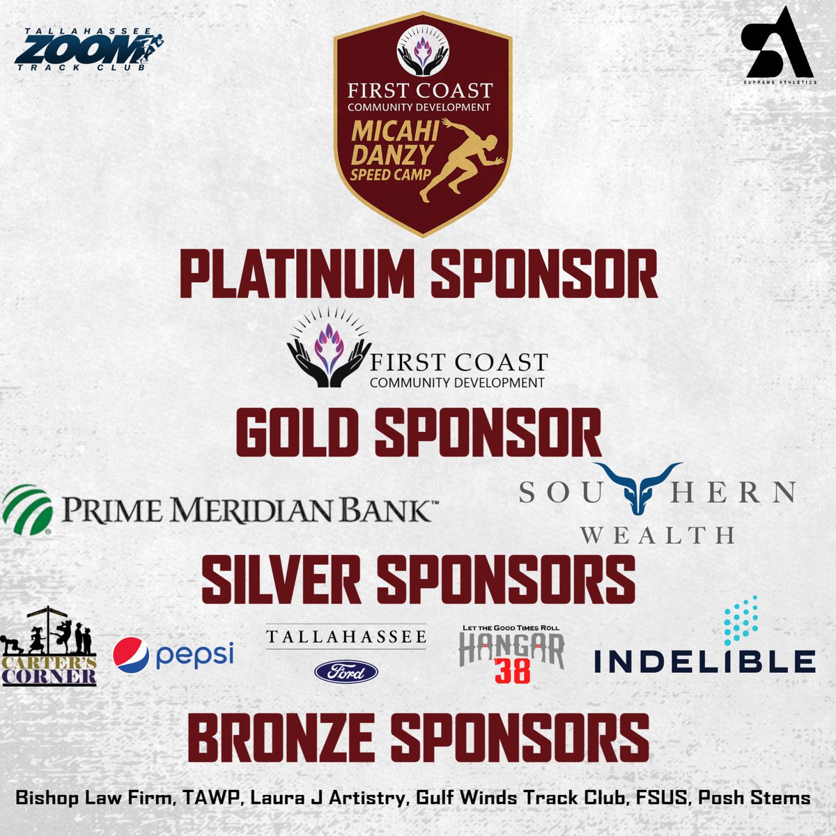 The 1st Annual Micahi Danzy Speed Camp is shaping up to be something truly special. Don't miss out, next Saturday at 9:00 AM. 

Thank you to our sponsors! We appreciate your support!