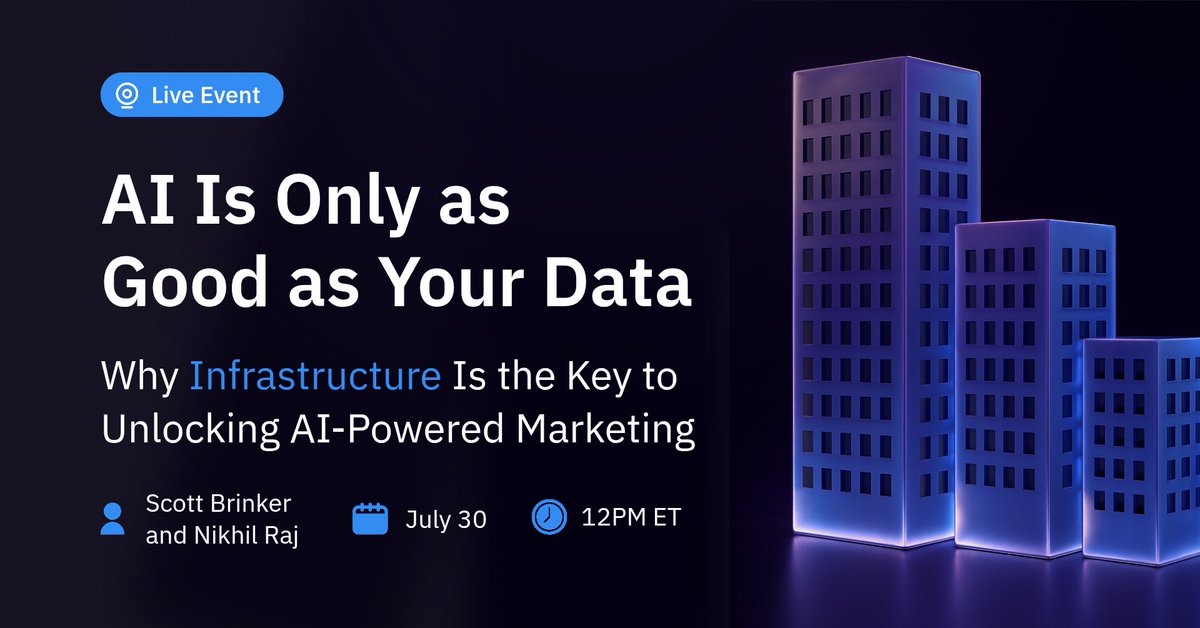 MetaRouter's tweet image. AI is only as good as your data.

Join Scott Brinker &amp;amp; MetaRouter’s Nikhil Raj (July 30 @ 12PM ET) to explore how server-side infra powers AI-ready, privacy-safe data.

🧠 Real-world retail examples
🔗 hubs.li/Q03wV44T0

#MarTech #AI #FirstPartyData #PrivacyTec