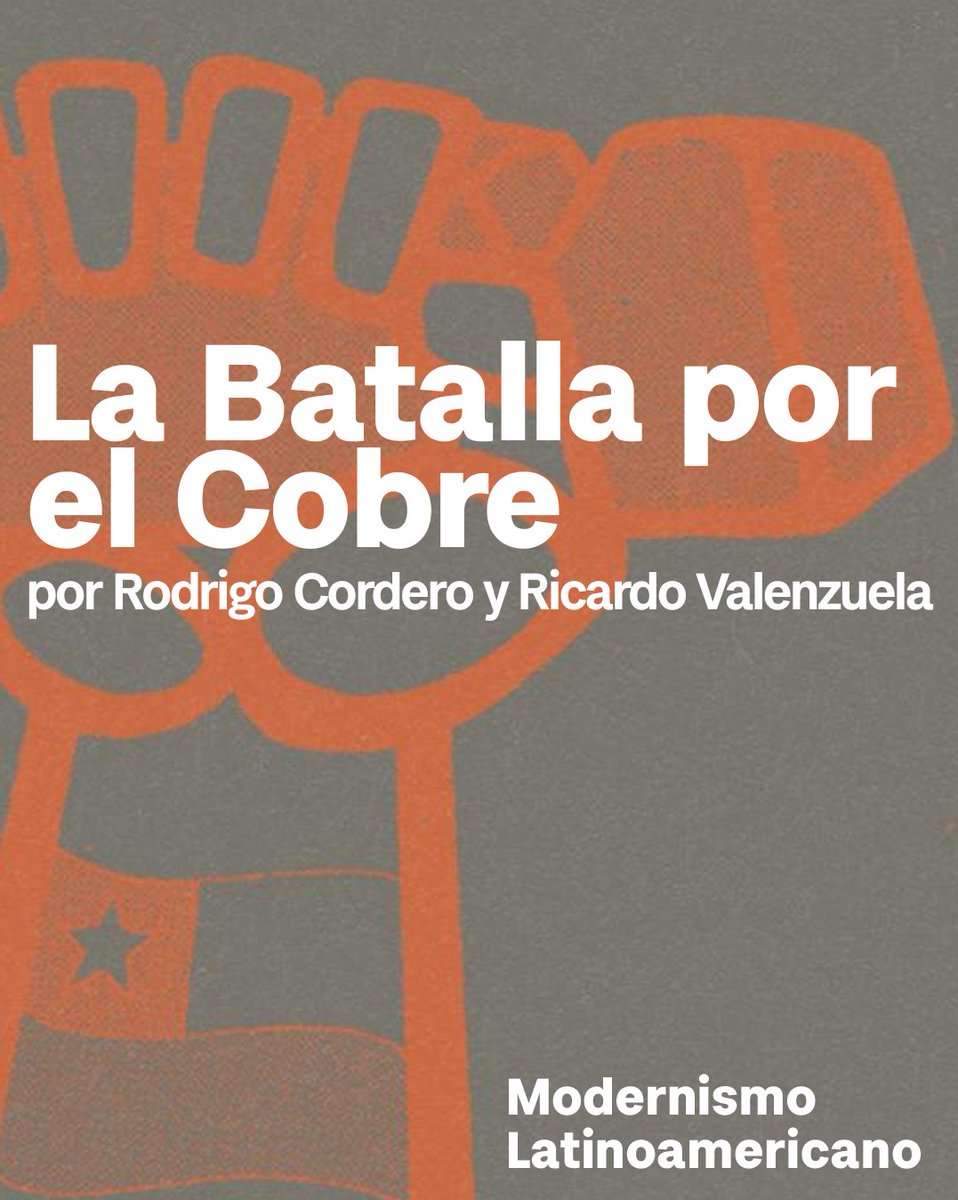 Modernismolat's tweet image. El 11 de julio de 1971 se aprobó la reforma que nacionalizó el cobre en Chile. El jurista Eduardo Novoa publicó en 1972 "La batalla por el Cobre" sobre este proceso.
Te invitamos a leer la ficha de Rodrigo Cordero y Ricardo Valenzuela sobre este texto en: modernismolatinoamericano.org/la-batalla-por…