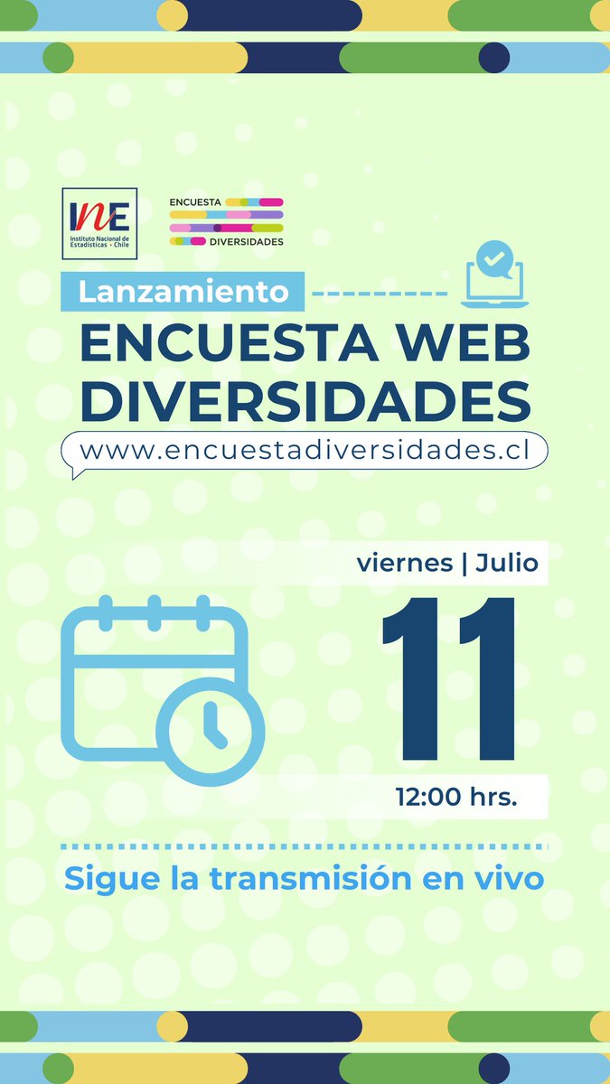 A partir del mediodía, el Instituto Nacional de Estadísticas presentará la Encuesta Web Diversidades, a través del siguiente enlace: tinyurl.com/48w8btfb

Más información en encuestadiversidades.cl