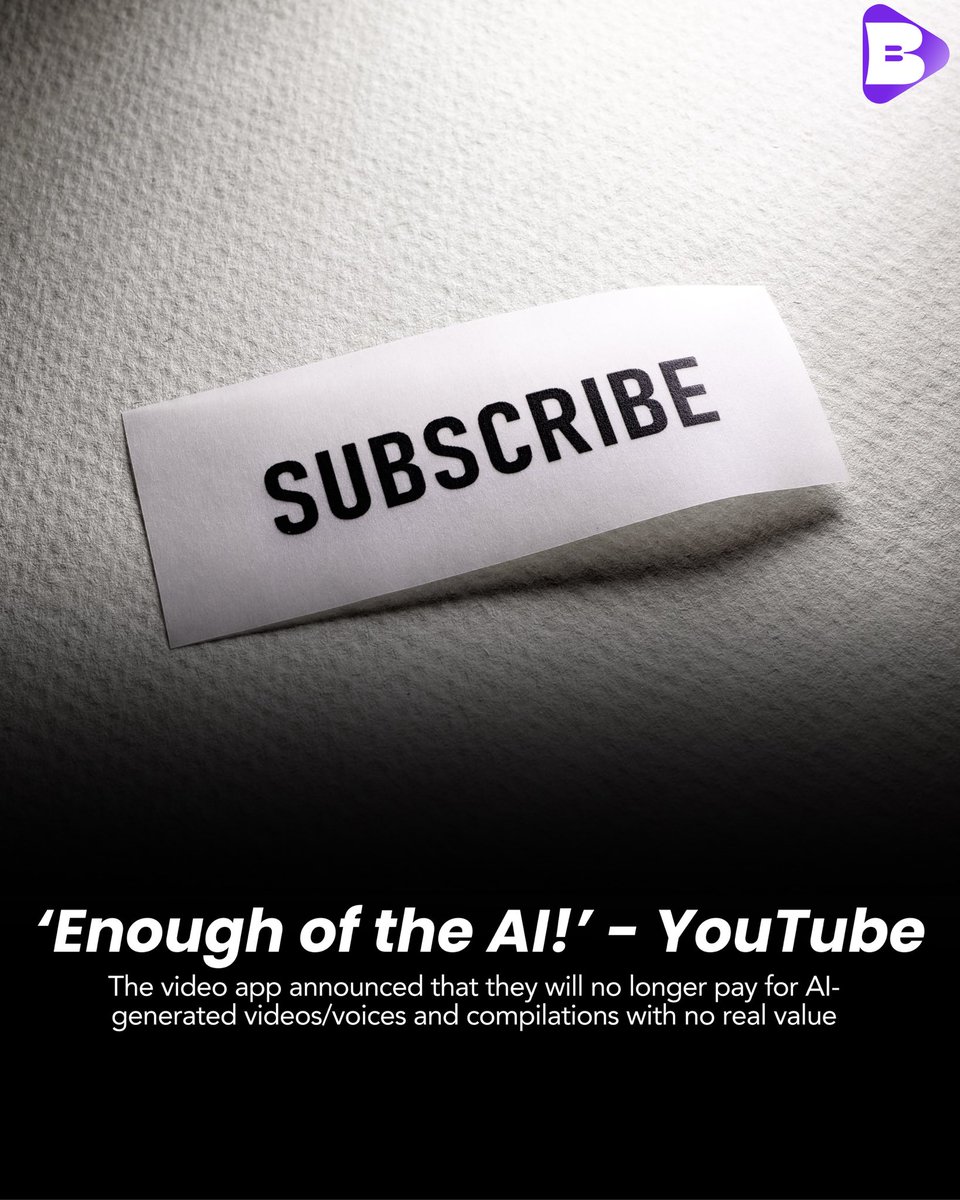 AI generated videos are all the rave now, not on YouTube though. At least not anymore. 

🎥YouTube’s creator program will no longer pay creators with AI generated videos or voiceovers. Also, compilation videos with no original angle will not be eligible for payment. 

🧬The goal