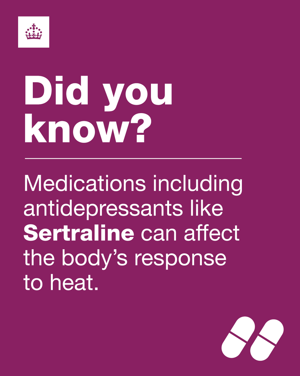 Medications can affect the body's ability to regulate temperature, especially in hot weather. Make sure you:

💧 stay hydrated
🧊 keep cool
👩‍⚕️ consult a doctor or pharmacist if you have questions
 
Find out more on our blog post: ukhsa.blog.gov.uk/2025/07/10/why…