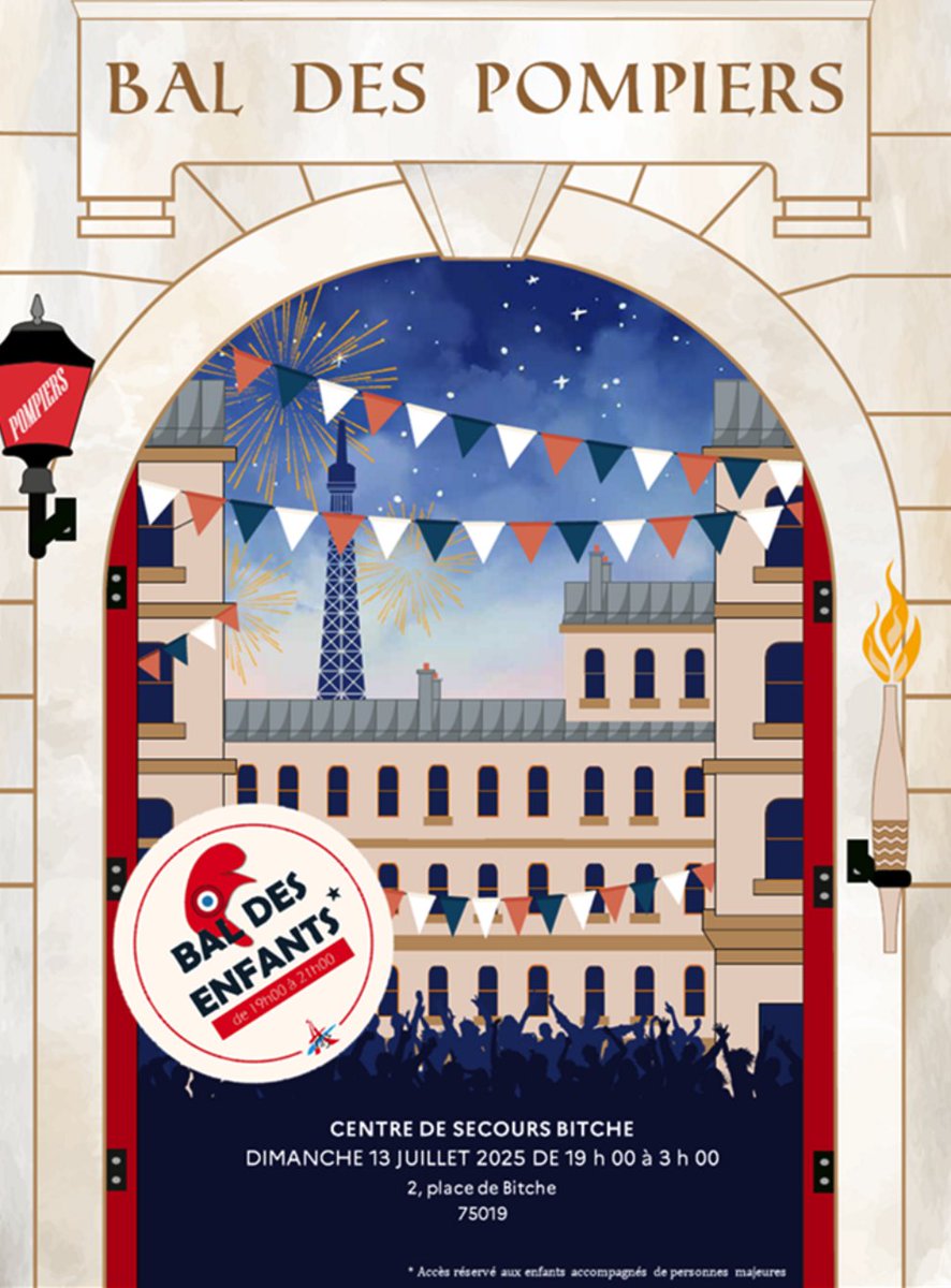 Paris19e's tweet image. 📢 Bal des pompiers au Centre de secours Bitche
Au programme : animations, musique et ambiance festive !
🎈 Bal des enfants de 19h à 22h (accès réservé aux enfants accompagnés)
📆 Rendez-vous dimanche 13 juillet de 19h00 à 3h00
📍 2 place de Bitche