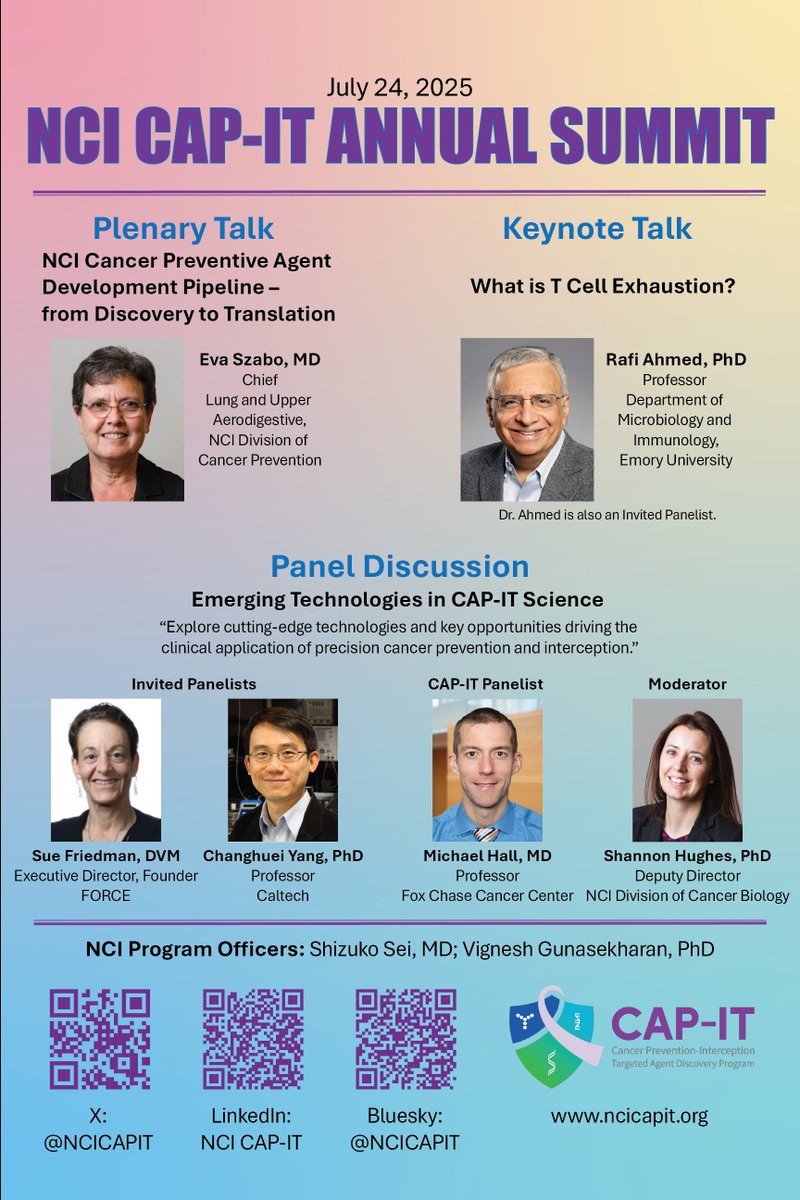 CAP-IT (@ncicapit) on Twitter photo Don't wait-register now for the CAP-IT Virtual Annual Summit on July 24, 2025!
Open to the public with exciting talks on cancer prevention and interception.
🔗 Register: tinyurl.run/M3wsBV
ℹ️ Info: NCICAPIT.org
📧 CAP-IT@nih.gov
#CancerPrevention #NCICAPIT Don't wait-register now for the CAP-IT Virtual Annual Summit on July 24, 2025!
Open to the public with exciting talks on cancer prevention and interception.
🔗 Register: tinyurl.run/M3wsBV
ℹ️ Info: NCICAPIT.org
📧 CAP-IT@nih.gov
#CancerPrevention #NCICAPIT