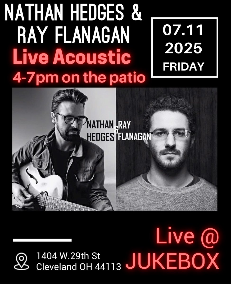 Jukebox (@jukeboxcle) on Twitter photo ACOUSTIC HAPPY HOUR 4-7PM πΈTonight we welcome friends a neighbors <a href="/nathanhedges/">Nathan Hedges</a> & Ray Flanagan for a unique acoustic performance on the patio. Enjoy Happy Hour Specials and FREE music to start kick off your weekend. Bring a friend a friend and see you tonight! ACOUSTIC HAPPY HOUR 4-7PM πΈTonight we welcome friends a neighbors <a href="/nathanhedges/">Nathan Hedges</a> & Ray Flanagan for a unique acoustic performance on the patio. Enjoy Happy Hour Specials and FREE music to start kick off your weekend. Bring a friend a friend and see you tonight!