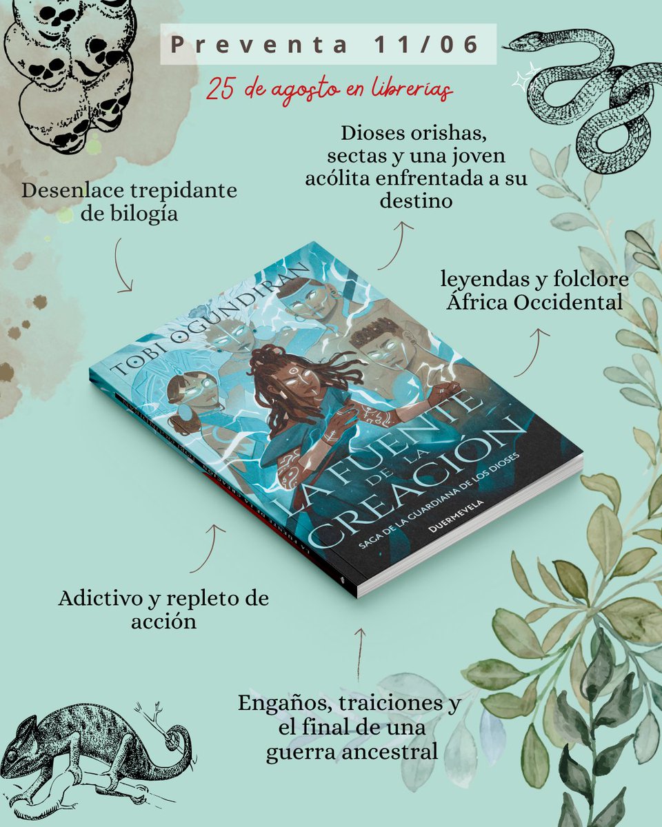 DuermevelaEd's tweet image. 🔥 YA EN PREVENTA 🔥 «La fuente de la creación» de Tobi Ogundiran  el esperado desenlace de la bilogía de la Guardiana de los Dioses.

💀 Pura fantasía épica que no podrás soltar con una ambientación inolvidable y muchos giros inesperados.

duermevelaediciones.es/product/la-fue…