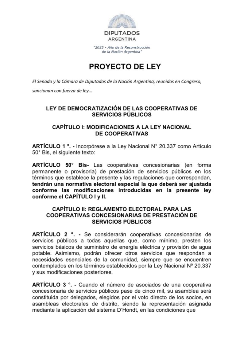 Presenté un proyecto para cambiar el sistema de elección de autoridades en las 𝗰𝗼𝗼𝗽𝗲𝗿𝗮𝘁𝗶𝘃𝗮𝘀 𝗱𝗲 𝘀𝗲𝗿𝘃𝗶𝗰𝗶𝗼𝘀 𝗽𝘂́𝗯𝗹𝗶𝗰𝗼𝘀. Hoy algunos cargos se eligen de manera indirecta. Con esta iniciativa, los socios van a poder elegirlos directamente. Basta de