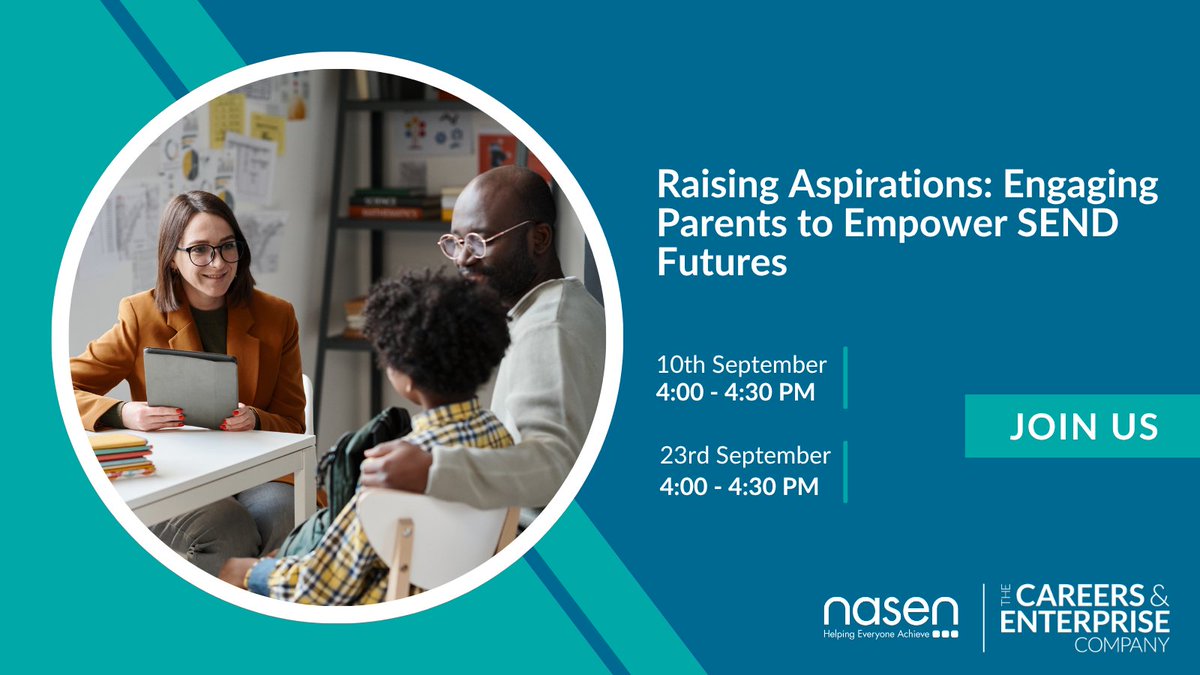 nasen (@nasen_org) on Twitter photo We’re working together to raise aspirations and expand opportunities for every young person with SEND.
Discover how our new CPD course - co-developed by nasen and <a href="/CareerEnt/">The Careers & Enterprise Company</a> - empowers SENCOs to engage families in careers conversations from the earliest years.
📅 Join a We’re working together to raise aspirations and expand opportunities for every young person with SEND.
Discover how our new CPD course - co-developed by nasen and <a href="/CareerEnt/">The Careers & Enterprise Company</a> - empowers SENCOs to engage families in careers conversations from the earliest years.
📅 Join a
