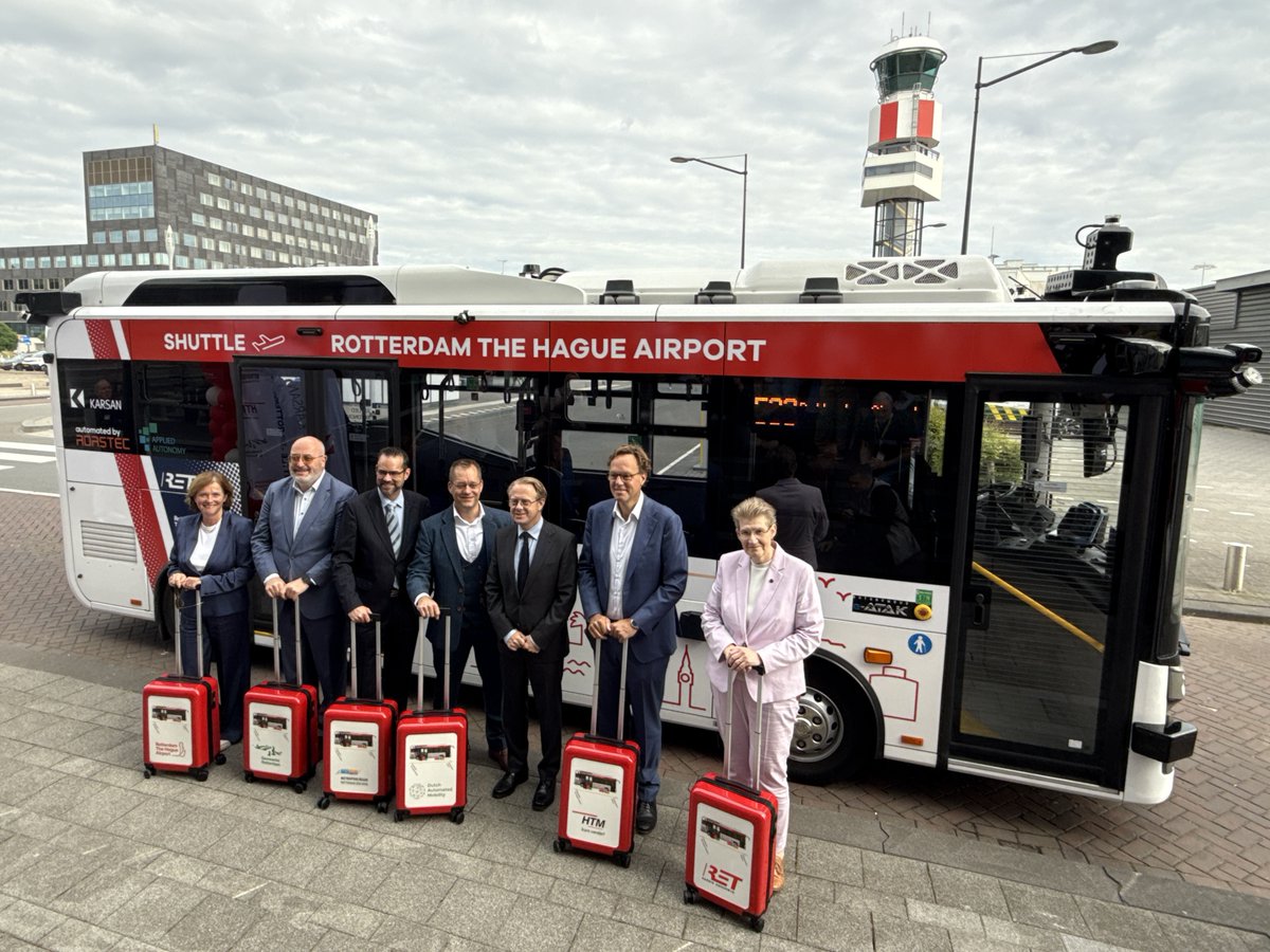 AdastecCorp's tweet photo. Another first for automated mobility in Europe!
 
We’re proud to announce the launch of Europe’s first RDW-approved full-size SAE Level-4 automated airport bus service, operated with the Karsan Autonomous e-ATAK automated by ADASTEC’s https://t.co/CV9NOraDkW platform.
 
Starting on August 1, passengers traveling to Rotterdam The Hague Airport will experience a new level of safe, accessible, and sustainable mobility between Meijersplein Metro Station and the airport terminal.
 
This milestone marks the first time SAE Level-4 automated buses are entering daily airport operations on open public roads in Europe. Each vehicle accommodates passengers with luggage, offers full wheelchair accessibility, and operates seamlessly in mixed traffic and dynamic airport environments.
 
This achievement is the result of close collaboration with our valued partners: Karsan Automotive, RDW, DAM Shuttles, RET, the Municipality of Rotterdam, Rotterdam The Hague Airport, and the Metropoolregio Rotterdam Den Haag (MRDH)
 
We are honored to set this benchmark and demonstrate once again that scalable, real-world automated transit is not a distant vision, it’s happening now.
 
🚀 If your airport or city is ready to lead the shift toward automated public transportation, we’re here to deliver proven solutions.

#AutonomousVehicles #PublicTransportation #AutomatedDriving #AutomatedBus #krsn