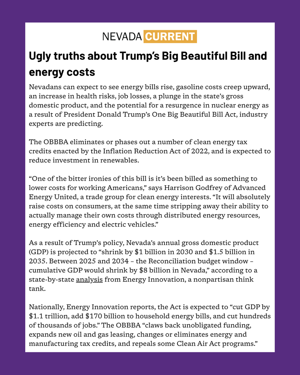 Clean energy tax credits have generated billions of dollars of investment in Nevada. Republicans voted to repeal them – killing good-paying jobs in our state and raising families’ energy bills.
