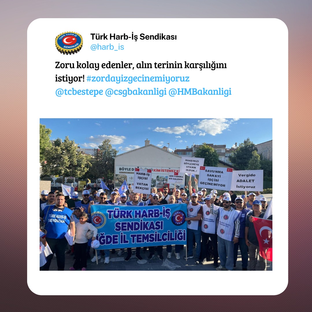 Zoru kolay edenler, alın terinin karşılığını istiyor! #zordayizgecinemiyoruz <a href="/tcbestepe/">T.C. Cumhurbaşkanlığı</a> <a href="/csgbakanligi/">T.C. Çalışma ve Sosyal Güvenlik Bakanlığı</a> <a href="/HMBakanligi/">T.C. Hazine ve Maliye Bakanlığı</a>