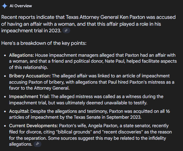 Ken Paxton has likely been cheating on his wife since the jump. 

What transgression finally was too fucking much?