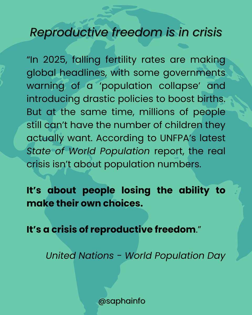 SAPHAinfo's tweet image. Today is World Population Day, and it's important we think about reproductive choice and its impacts on public health. To learn more about World Population Day, visit buff.ly/I5MQaYm