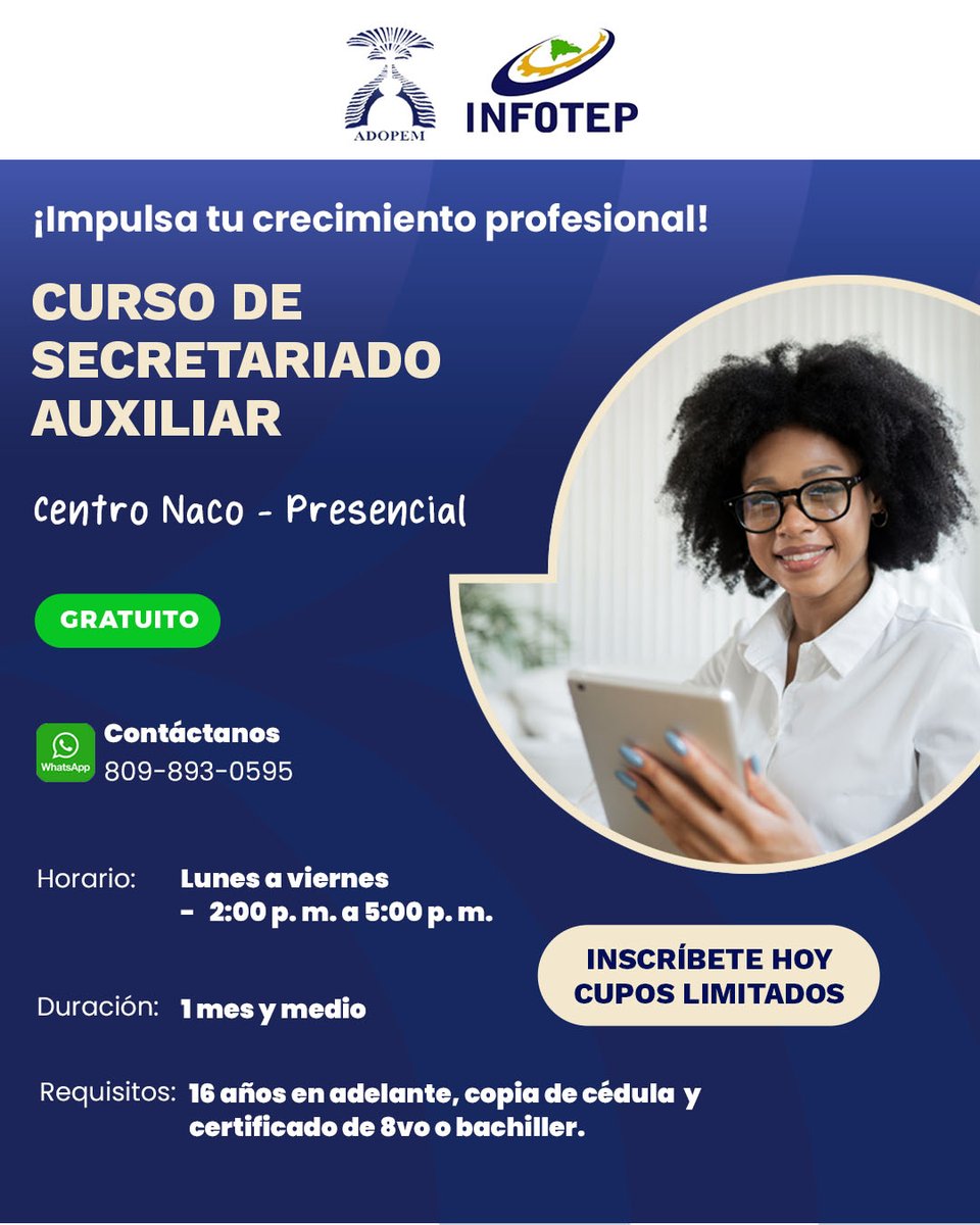 AdopemASFL's tweet photo. 💡 Hoy es el momento perfecto para adquirir habilidades que marcarán la diferencia en tu vida profesional.  ¡Capacítate y da el siguiente paso hacia tus metas!  🔗 Inscríbete aquí: https://t.co/tyNHFhu9Il https://t.co/v97ffneBFT