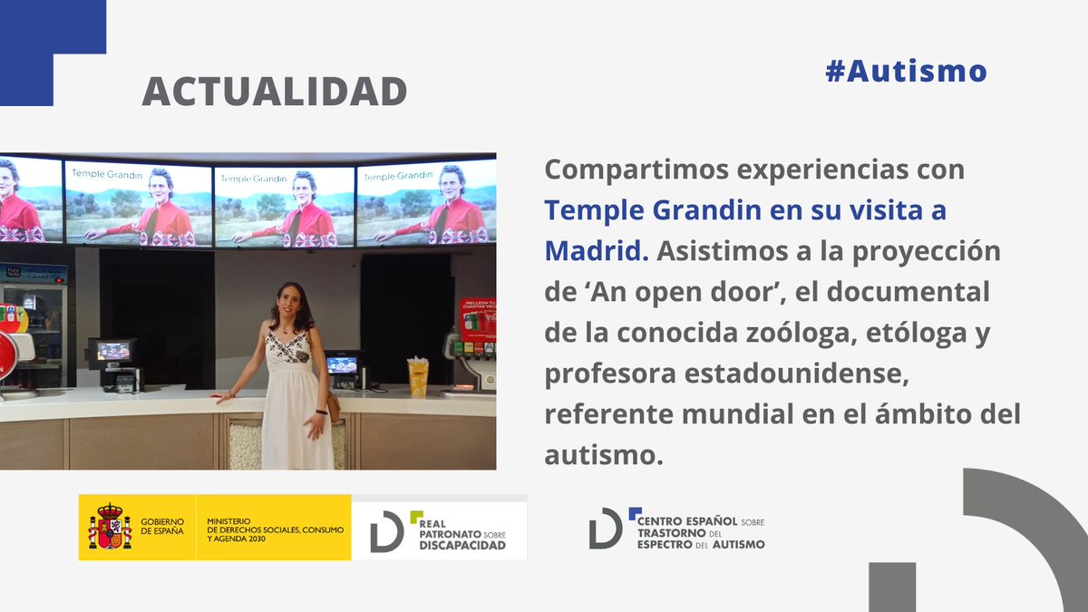 CentroAutismo's tweet image. #Actualidad
📍 Cinesa Proyecciones, Calle Fuencarral #Madrid
La coordinadora de Asuntos Públicos del Centro Español de #Autismo, Beatriz Fuertes Chorro, acompaña a @DrTempleGrandin en su visita a #Madrid.
Asistimos a la presentación de su documental 'An open door'.
#Autismo
