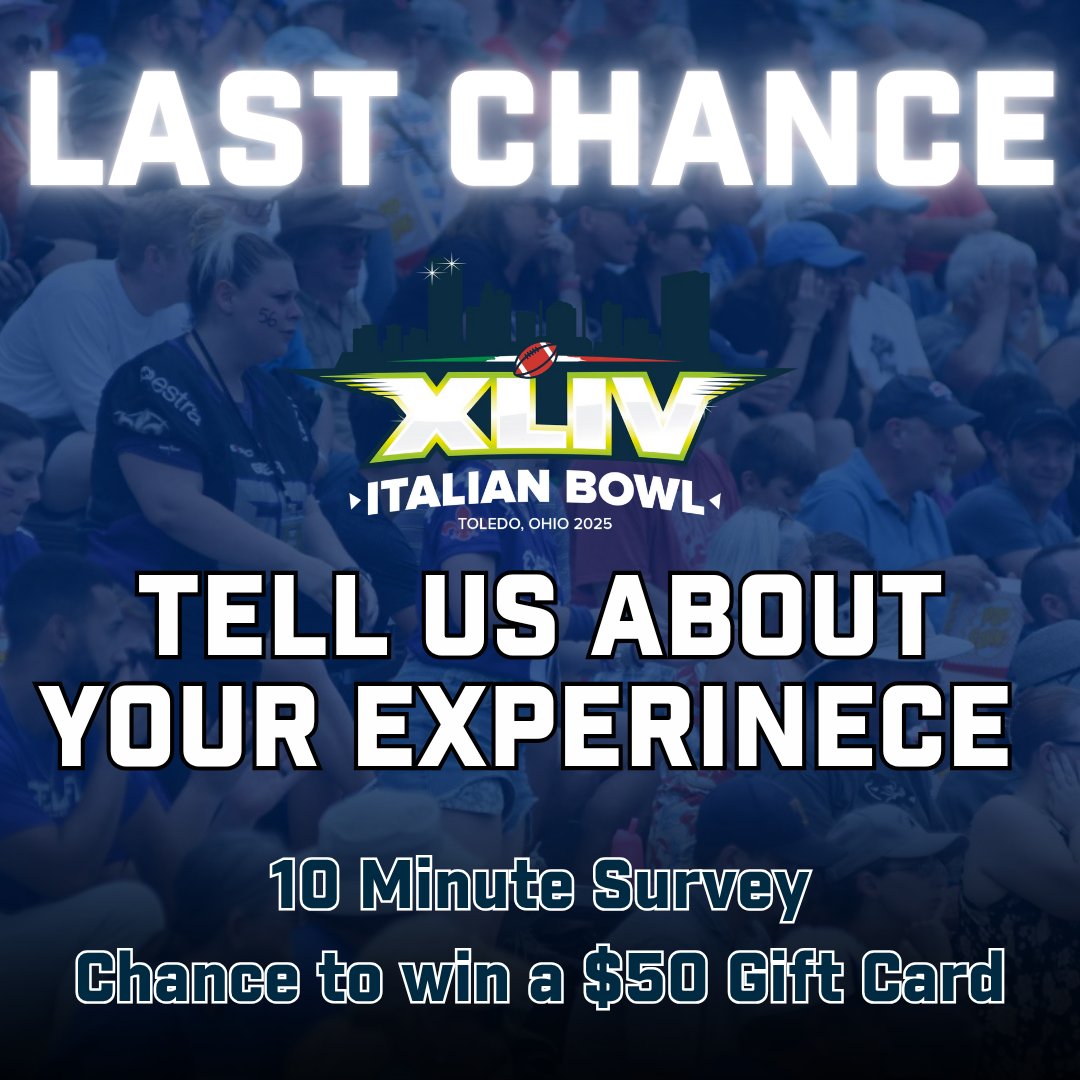 ❗It's your LAST CHANCE to tell us what you thought of the XLIV Italian bowl❗

Each survey respondent has a chance to win a $50 Amazon gift card. Survey will be closed Monday at 9AM ET

Survey 🔗: bit.ly/XLIV-IB-Survey