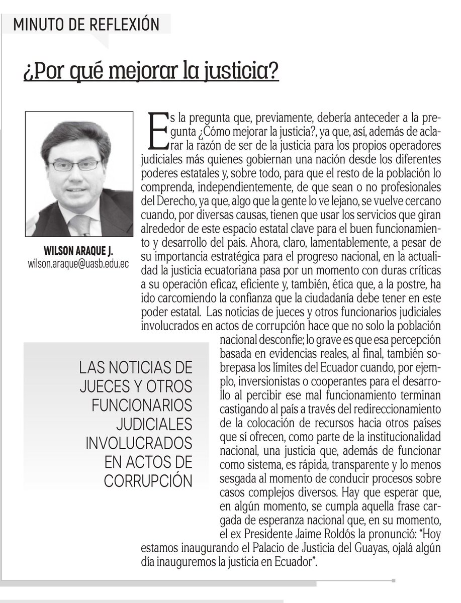 Observatorio PyME (@observa_pyme) on Twitter photo 🗣️Se invita a leer el artículo “¿Por qué mejorar la justicia?”, elaborado por el profesor <a href="/wilsonaraquej/">Wilson Araque J.</a> y publicado en <a href="/elnorteadiario/">Diario EL NORTE</a>.
#MinutosdeReflexión 🗣️Se invita a leer el artículo “¿Por qué mejorar la justicia?”, elaborado por el profesor <a href="/wilsonaraquej/">Wilson Araque J.</a> y publicado en <a href="/elnorteadiario/">Diario EL NORTE</a>.
#MinutosdeReflexión