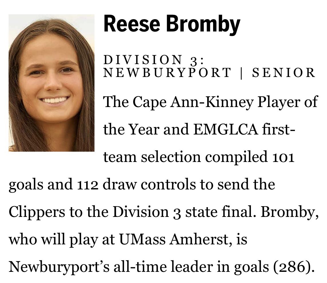 Trevor Hass (@trevorhass) on Twitter photo Division 3 girlsā lacrosse Athlete of the Year: Reese Bromby, Newburyport: bostonglobe.com/sports/high-sc⦠<a href="/GlobeSchools/">Boston Globe Schools</a> <a href="/Port_Athletics/">NEWBURYPORT ATHLETICS</a> <a href="/nbptgirlslax/">Newburyport Lacrosse</a> Division 3 girlsā lacrosse Athlete of the Year: Reese Bromby, Newburyport: bostonglobe.com/sports/high-sc⦠<a href="/GlobeSchools/">Boston Globe Schools</a> <a href="/Port_Athletics/">NEWBURYPORT ATHLETICS</a> <a href="/nbptgirlslax/">Newburyport Lacrosse</a>