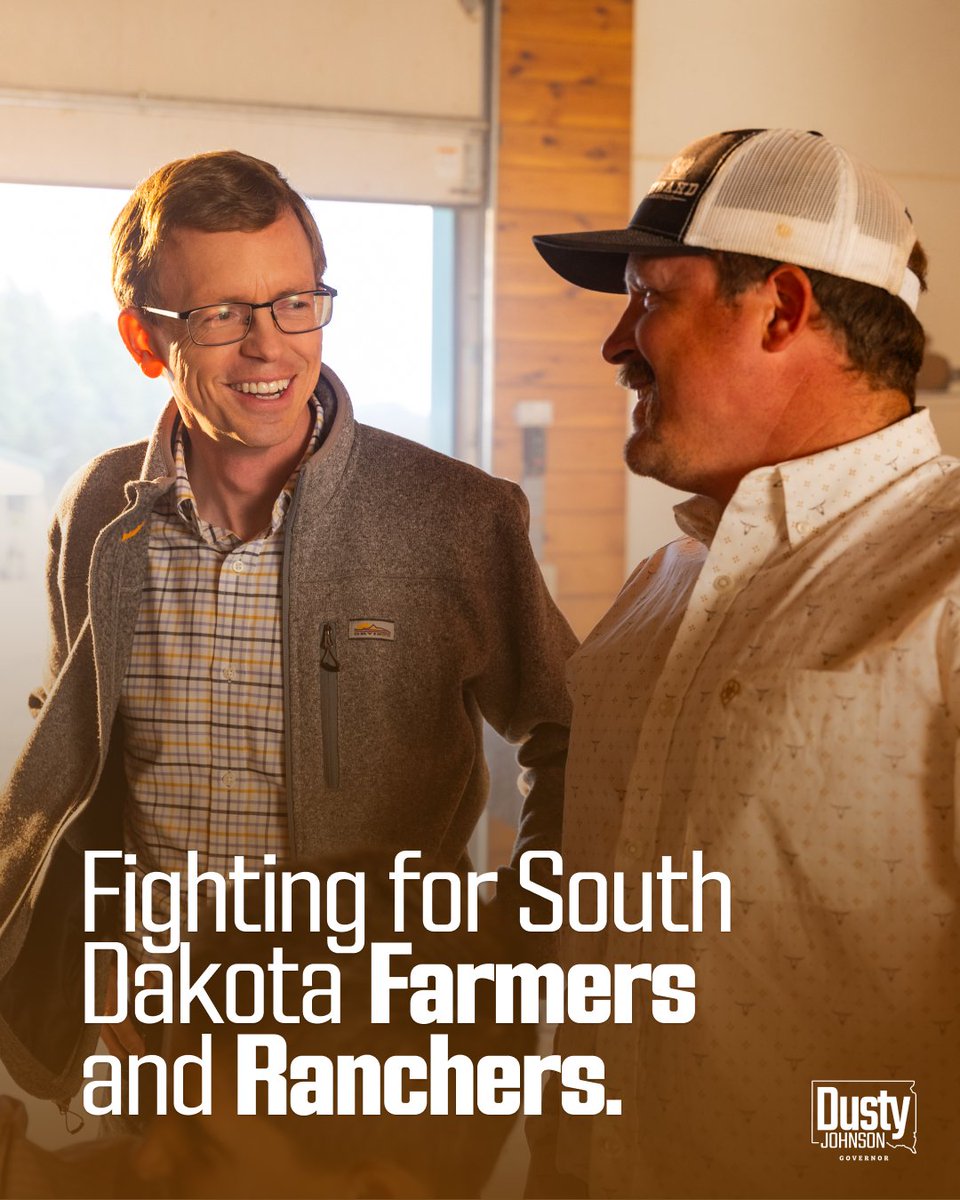 South Dakota agriculture built this state🧑‍🌾—and I am committed to protecting it.

As Governor, I’ll fight burdensome regulations, protect private property rights, and stand up to anyone threatening our way of life. That’s the South Dakota way.