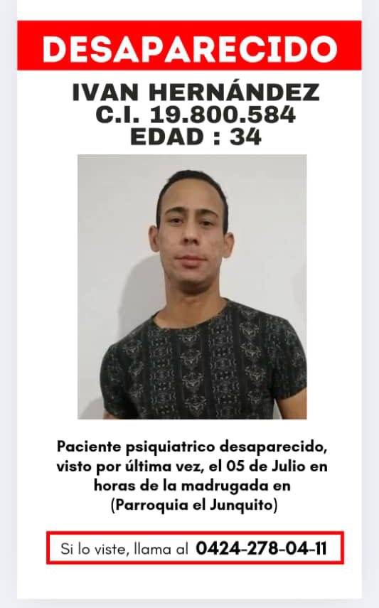 #ServicioPúblico 

Iván Hernández está desaparecido desde el sábado, fue visto la última vez en la madrugada de ese día por el Junko Country Club, quien lo vea o lo haya visto que pueda ayudarnos a dar con su paradero mucho se los agradeceríamos