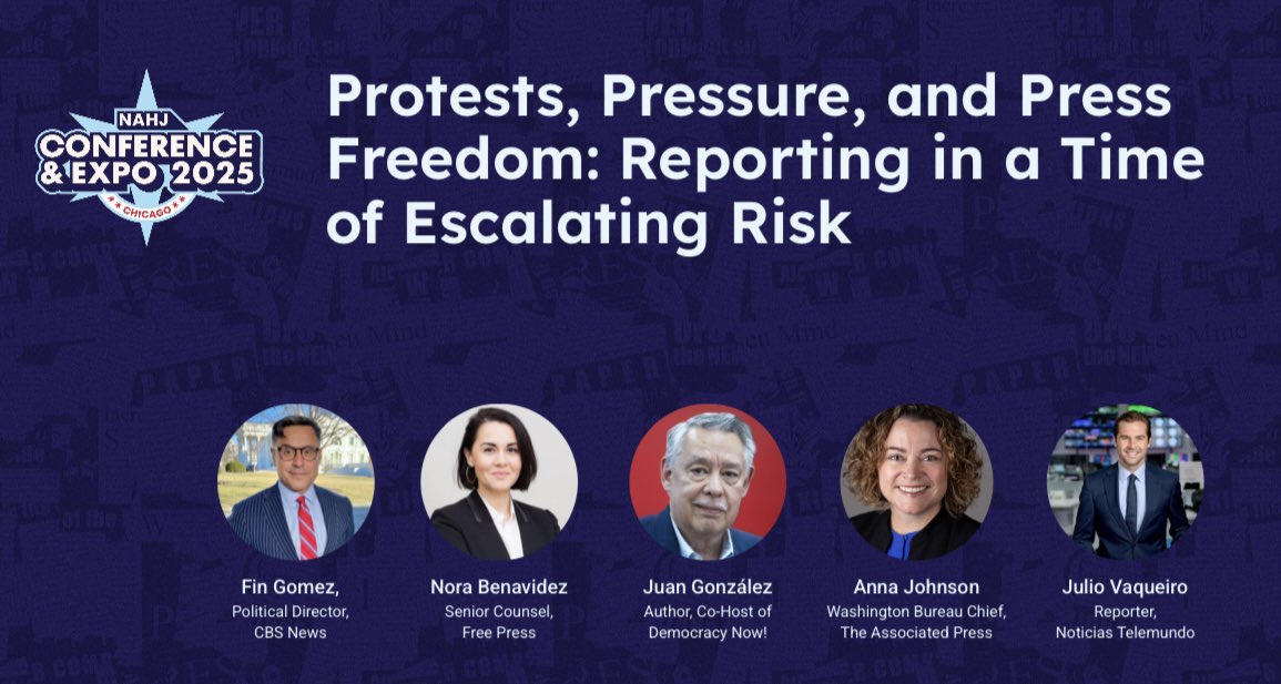 AttorneyNora's tweet image. First Amendment on the fritz with journalists in the crosshairs trying to do their jobs. Arrest, detention, retaliation, threats to public media. We’ll dig in today to the exhaustive & often unconstitutional attacks on press freedom at @NAHJ conference: