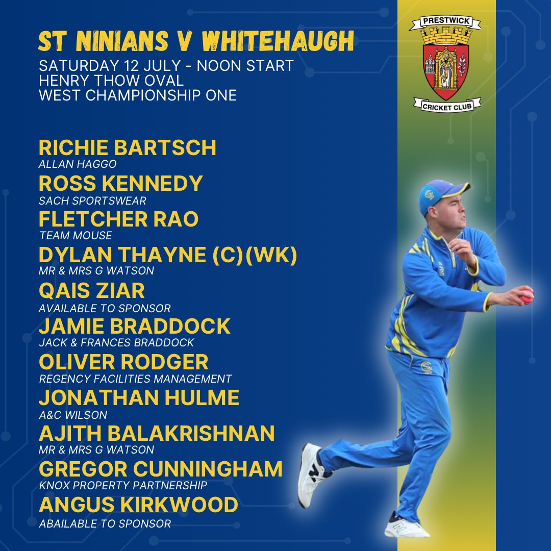 🏏 TEAM NEWS 

We have a double header tomorrow against Kelburne, with St Ninians at home and the First XI in Paisley.

Both matches will be live streamed. 

#MTW